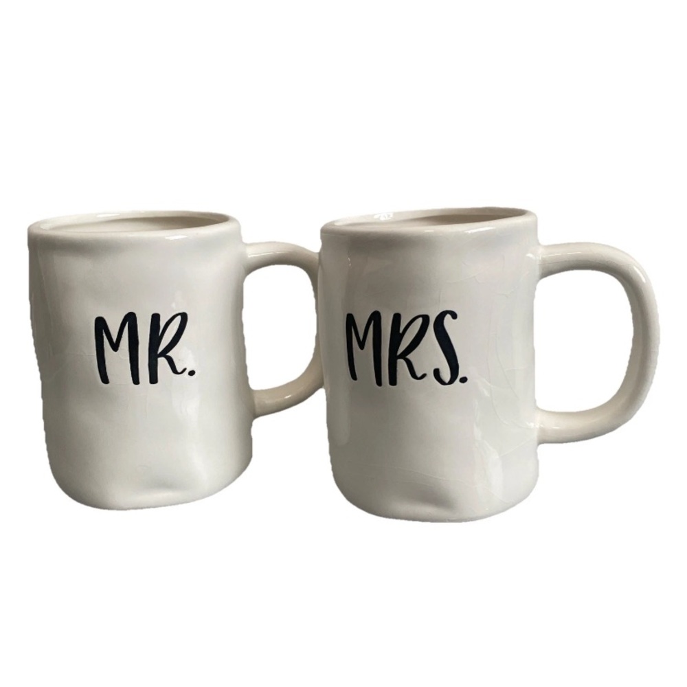 Mr & Mrs Coffee Mugs Cups White Black Wedding Anniversary Set of 2 Gifts